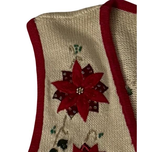 Vintage Bobbie Brooks Christmas Poinsettia Vest XL 16/18 Ramie Cotton Y2K 90s - Picture 8 of 12